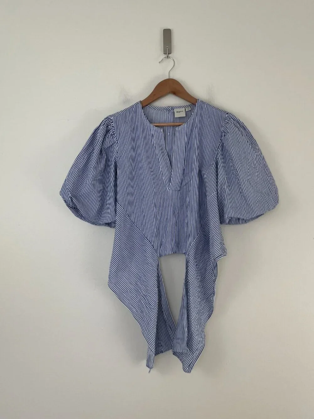 Anthropologie Maeve Cotton Tie-Front Blouse in Blue Stripe Size Medium